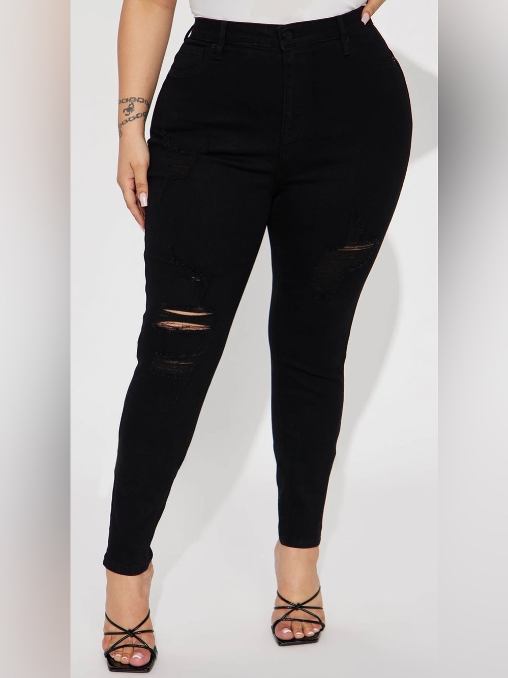 Fashion Nova Curve High Rise Denim Booty Lifting Black Ripped Skinny Jeans Sz 22